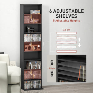 Media Storage Cabinet, 9-Tier Tall Narrow DVD Shelf with 6 Adjustable Shelves, Black – view 4