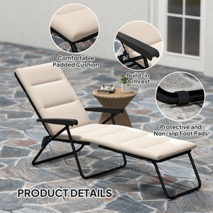 Foldable Lounge Chair, Reclining Patio Sun Lounger with 6-Position Adjustable Back, Blue and White