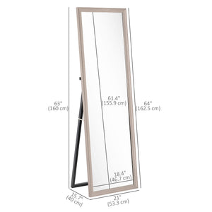 64" x 21" Rectangular Full Length Mirror with Frame, Free Standing, Wall Mounted or Leaning, Gunmetal Silver