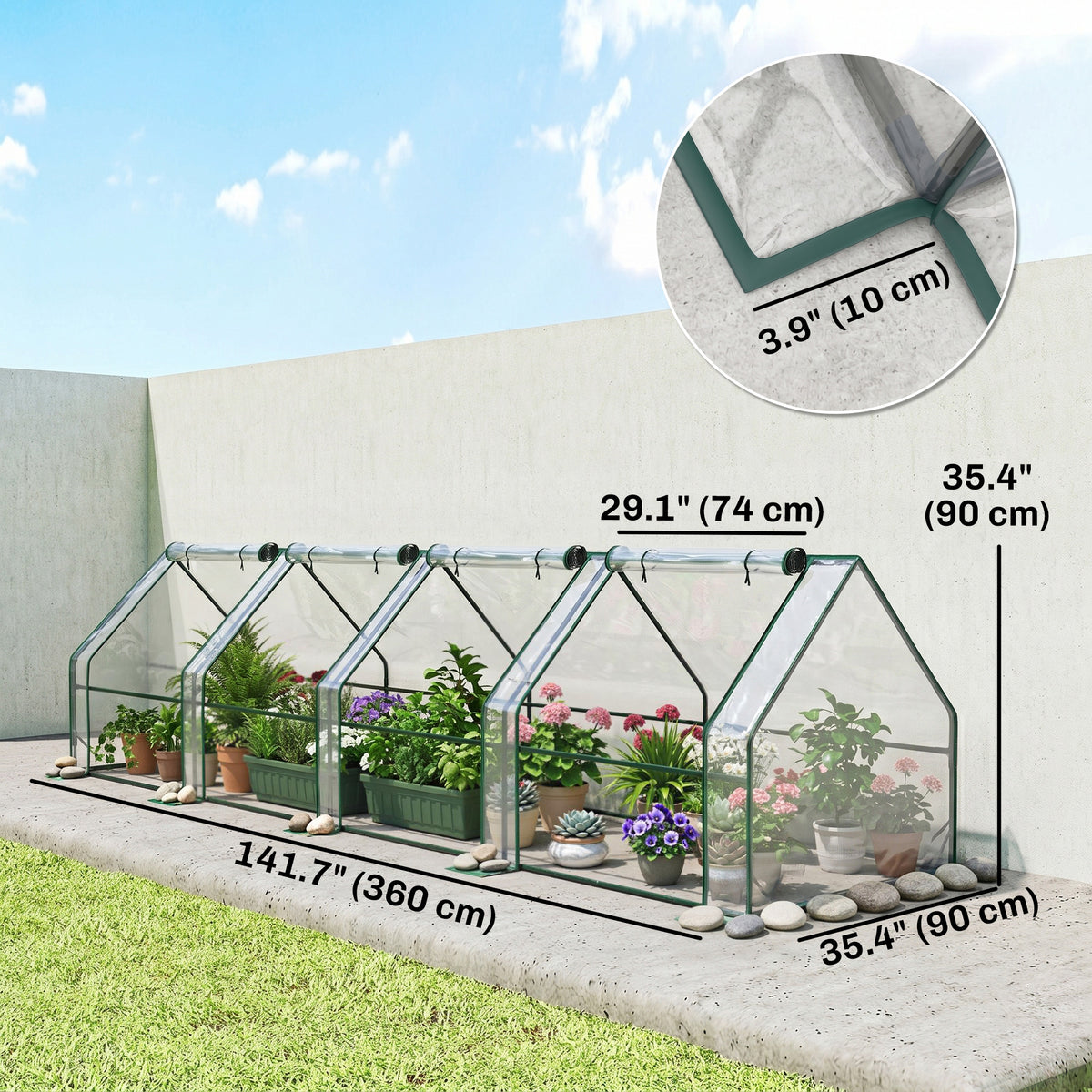 Portable Mini Greenhouse Tunnel Growing Tent Plants Flower Warm House w/ Zippered Roll-up Doors, Clear – view 13