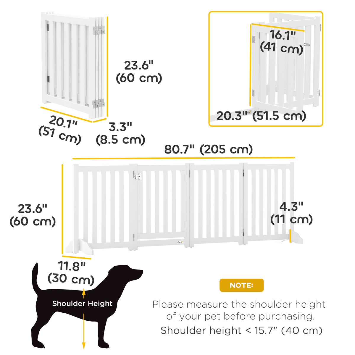 23.5"H Foldable Dog Gate with Door, 4 Panels Freestanding Pet Gate Barriers Indoor with Support Feet – view 5