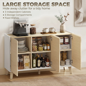 Sideboard Buffet Cabinet, 47" Modern Kitchen Storage Cabinet with 6 Compartments, Soft-Close Doors, Natural Wood Effect