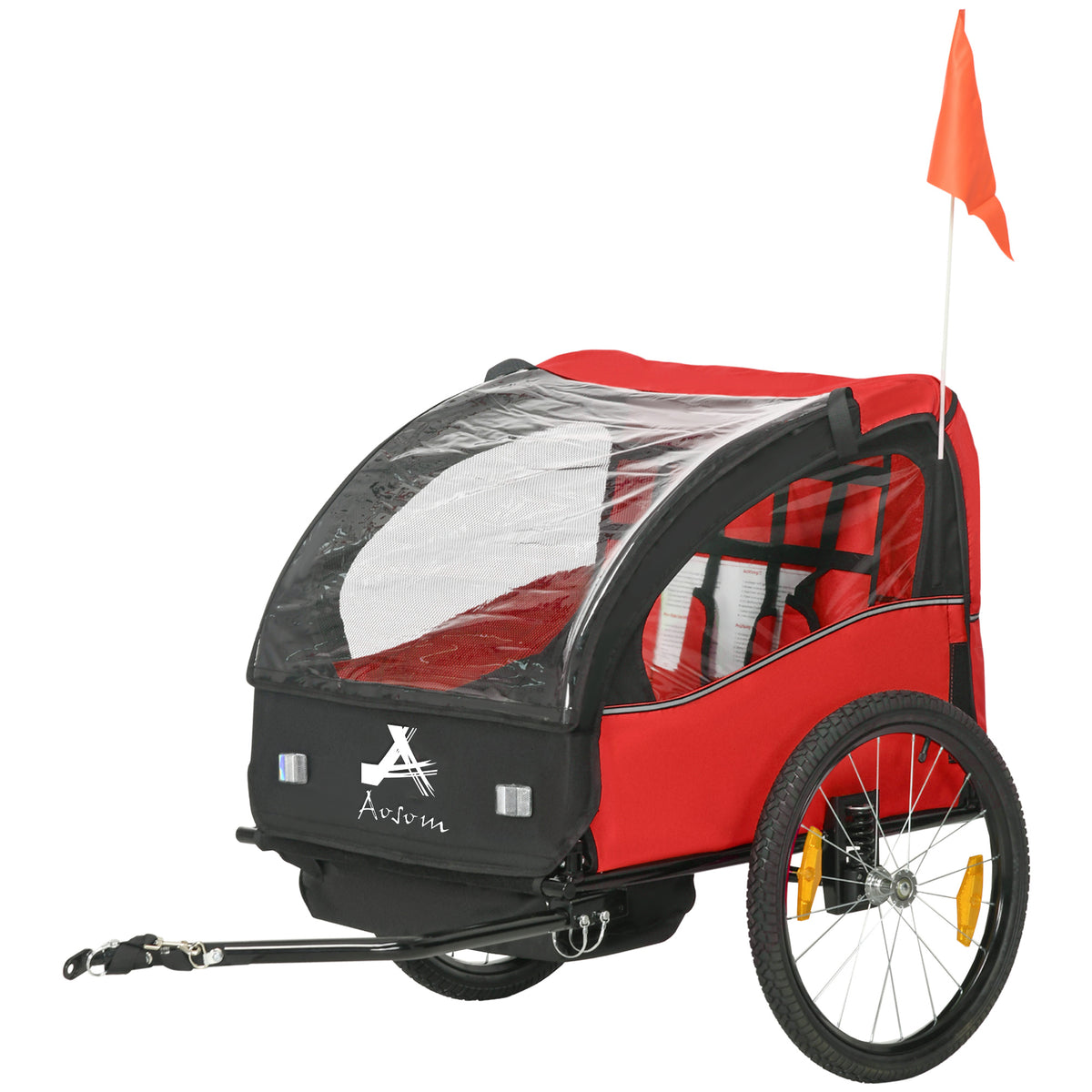 Aosom 2 Seat Bike Trailer for Kids, Baby Stroller with Storage Bag, 5 Point Harness, Bicycle Trailer with 20" Wheels
