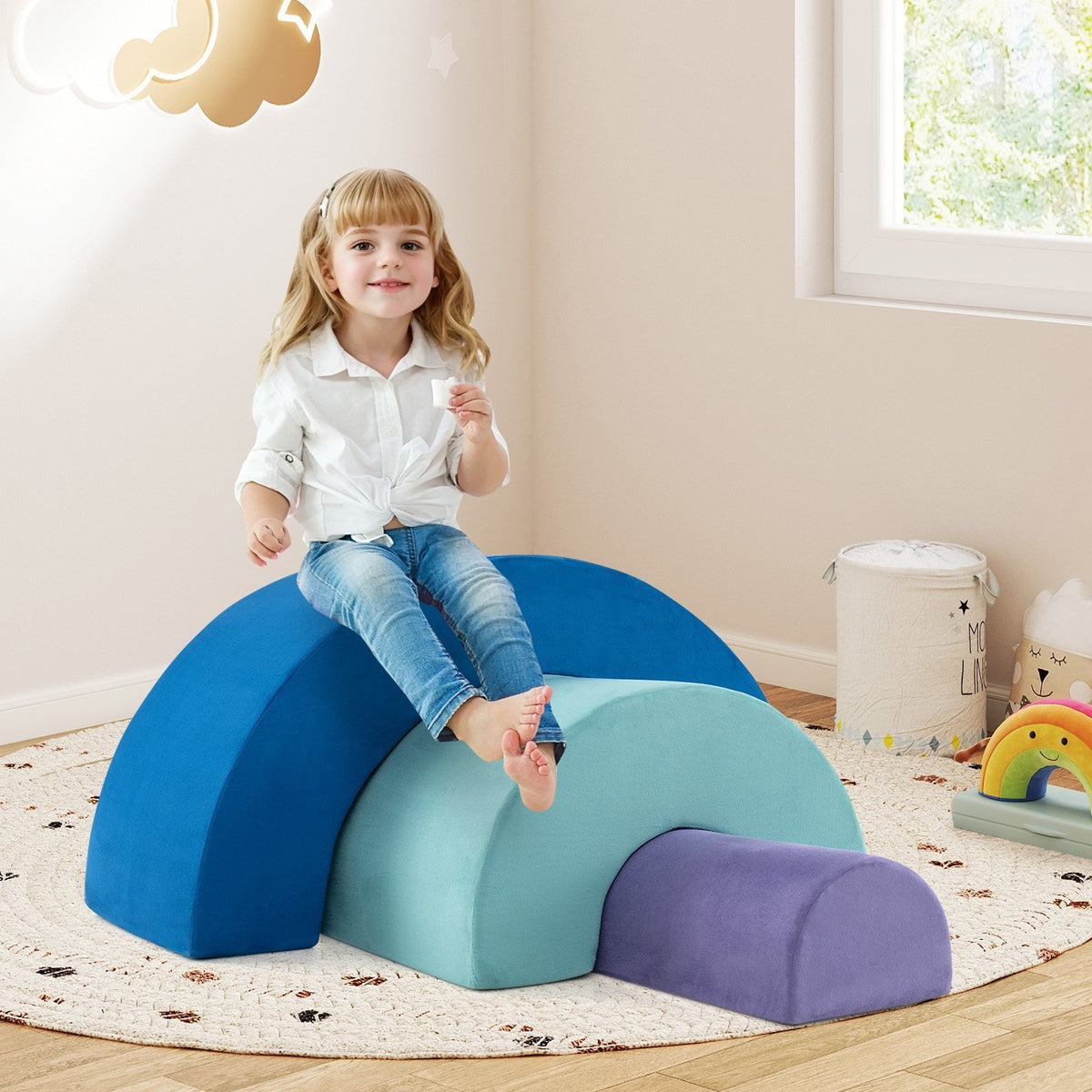 Rainbow Arc Climber Playset Foam Climbing Blocks with Machine Washable Covers-Multicolor view 2