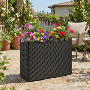 Raised Garden Bed All-Weather PE Rattan Wicker Flowerpot with Liner view 2