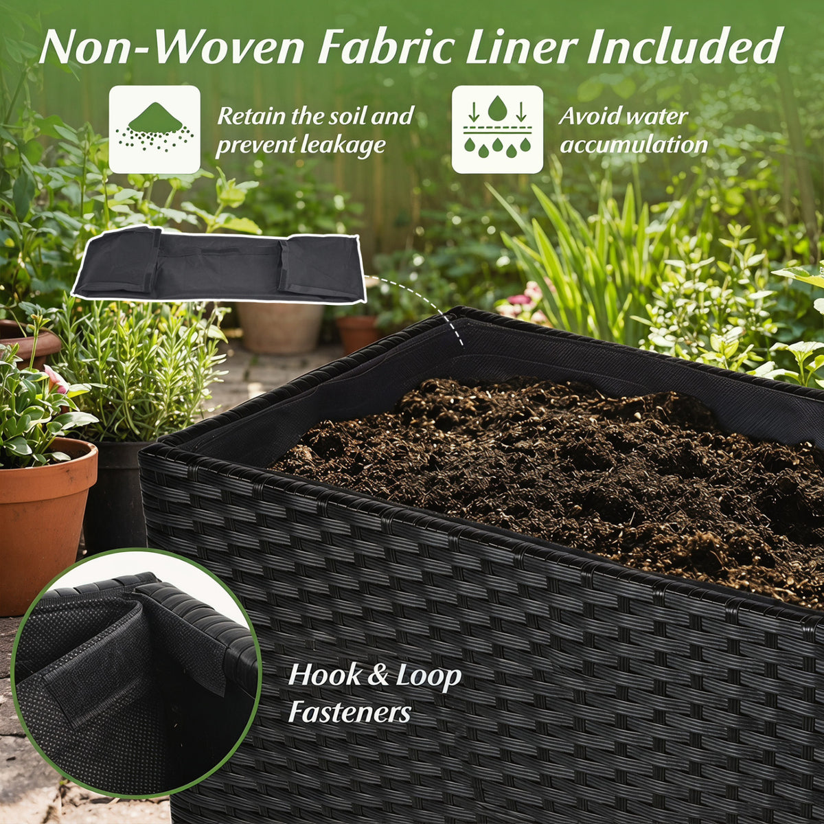 Raised Garden Bed All-Weather PE Rattan Wicker Flowerpot with Liner view 5