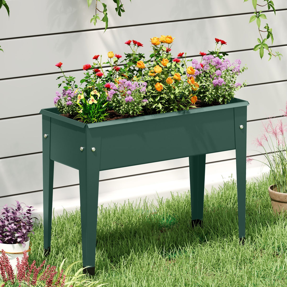 Raised Garden Bed Elevated Metal Gardening Box with Legs-Green view 2