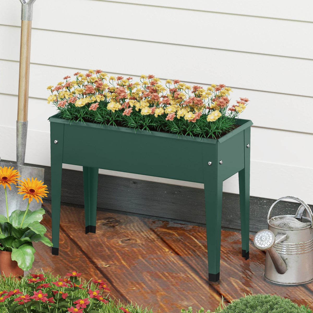 Raised Garden Bed Elevated Metal Gardening Box with Legs-Green view 3