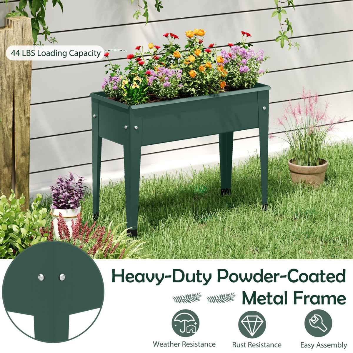 Raised Garden Bed Elevated Metal Gardening Box with Legs-Green view 7