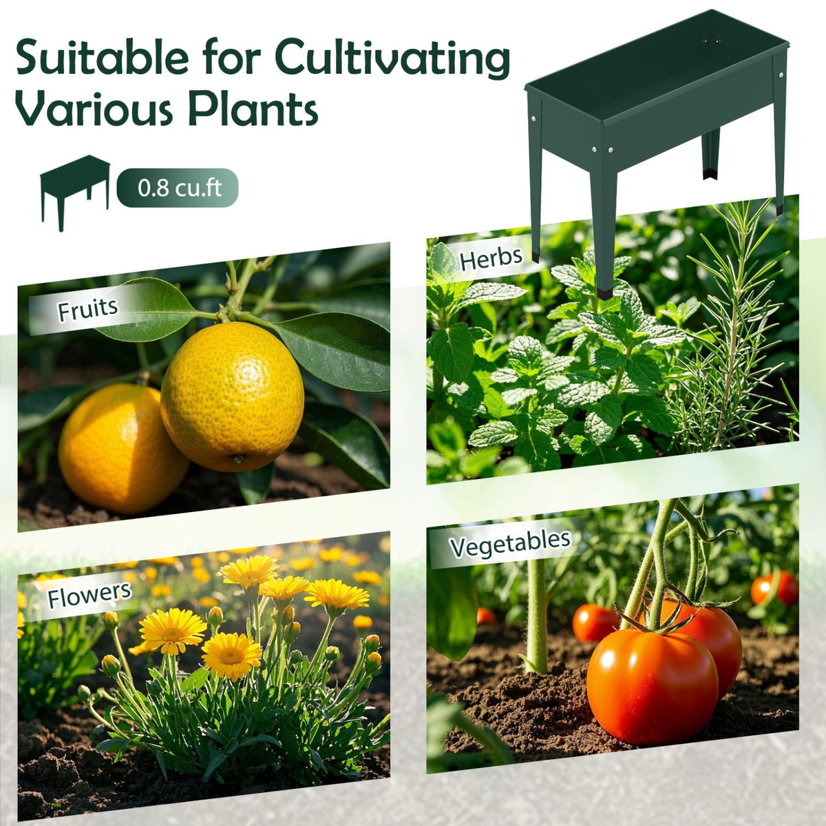 Raised Garden Bed Elevated Metal Gardening Box with Legs-Green view 9