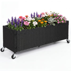 Raised Garden Bed PE Rattan Wicker Patio Planter Box with Liner and Wheels view 4