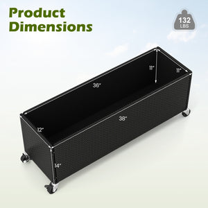 Raised Garden Bed PE Rattan Wicker Patio Planter Box with Liner and Wheels view 5
