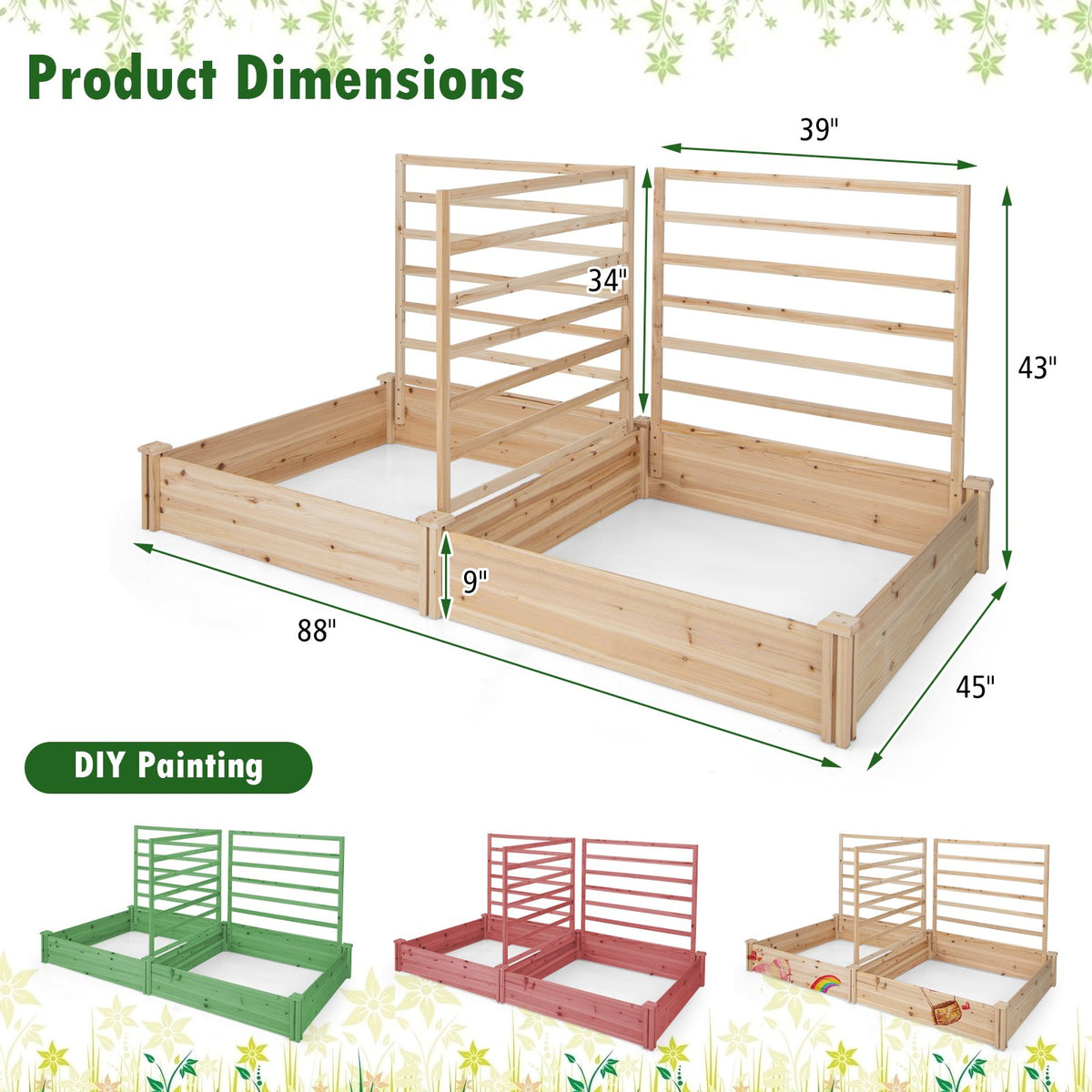 Raised Garden Bed with 2 Planter Boxes and 3 Trellis-Natural view 5