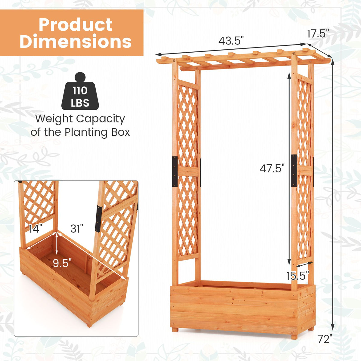 Raised Garden Bed with Arch Trellis-Orange view 5