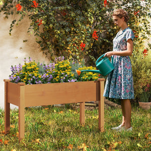 Raised Garden Bed with Legs and Drainage Holes for Backyard-Brown view 2
