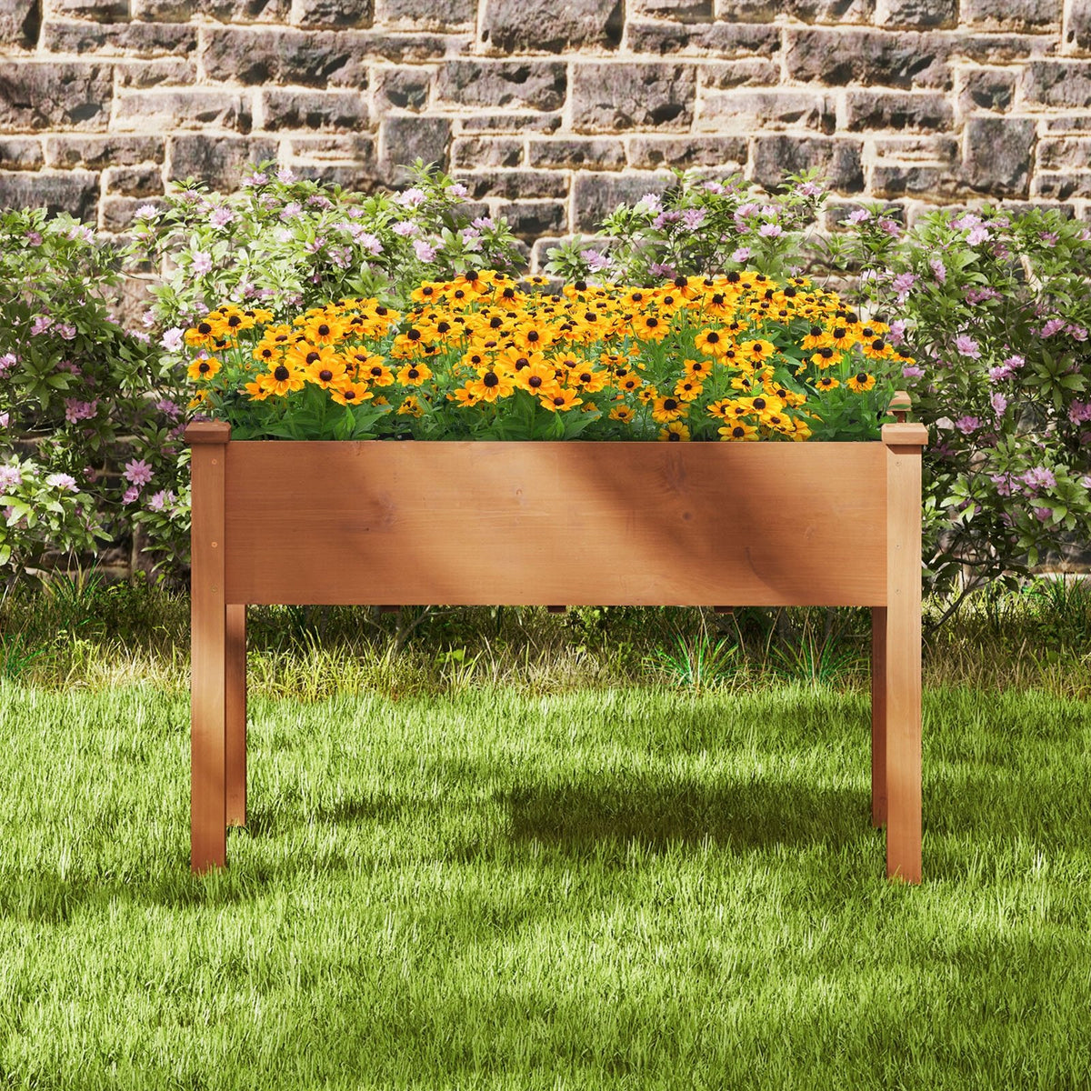 Raised Garden Bed with Legs and Drainage Holes for Backyard-Brown view 3
