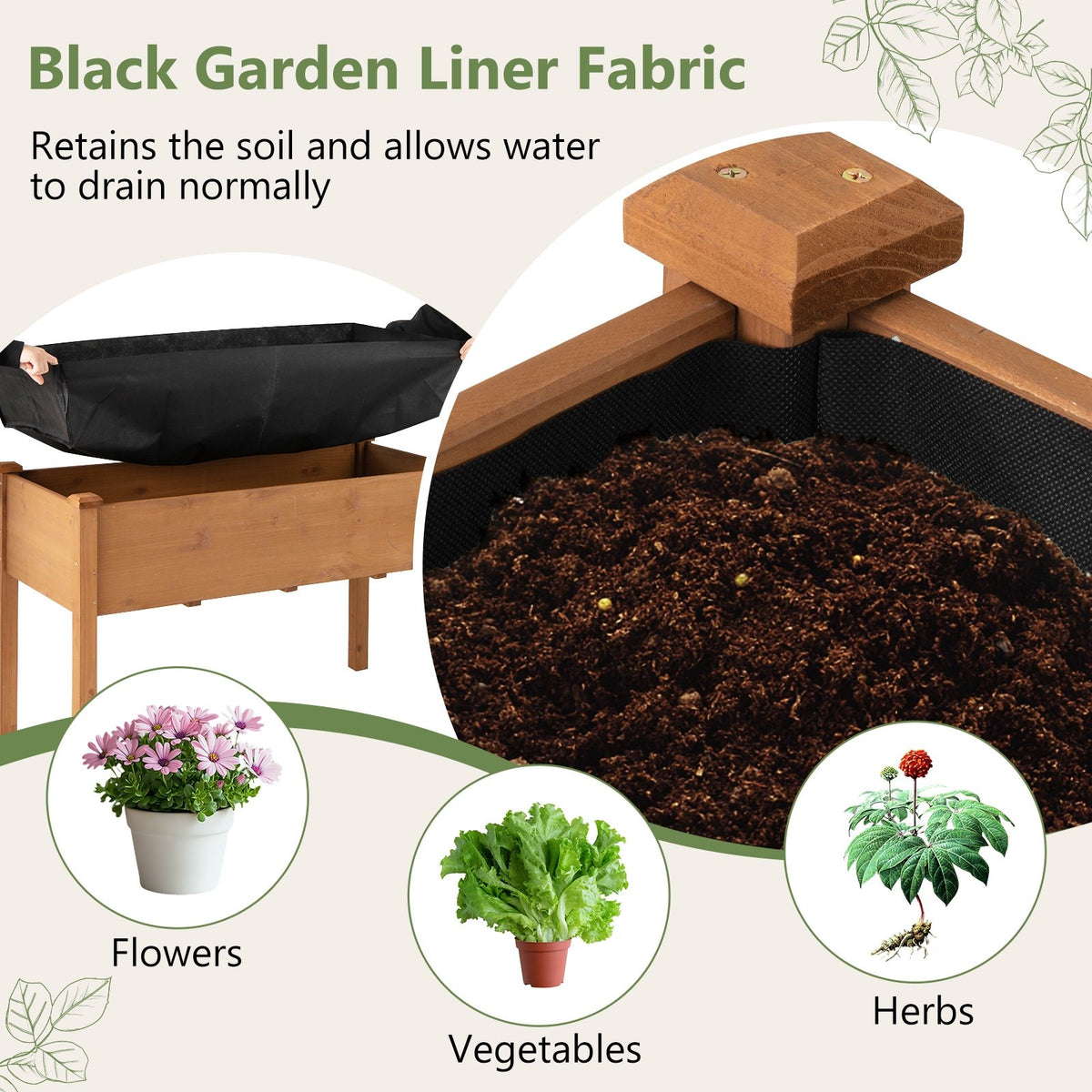 Raised Garden Bed with Legs and Drainage Holes for Backyard-Brown view 9