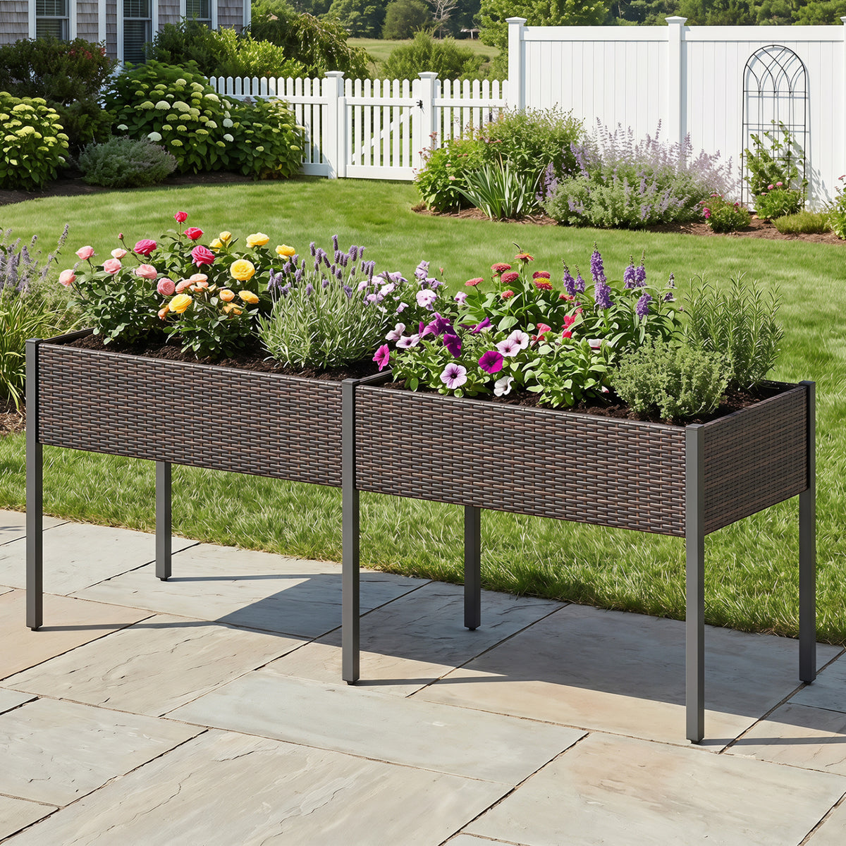 Raised Garden Bed with Legs and Removable Liner for Vegetables Herbs Patio-Brown view 2