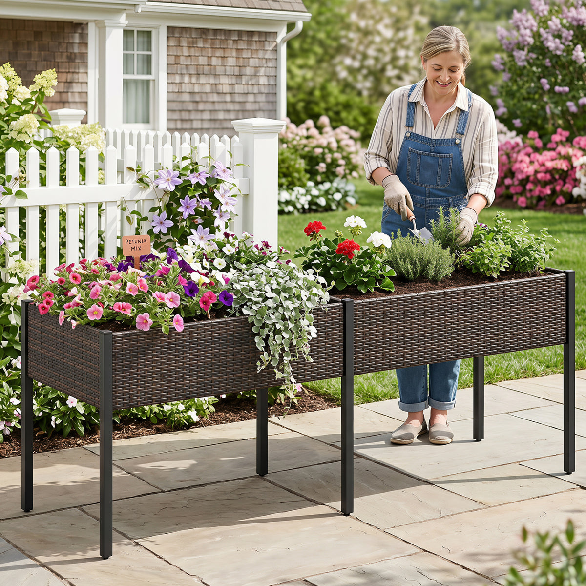 Raised Garden Bed with Legs and Removable Liner for Vegetables Herbs Patio-Brown view 3