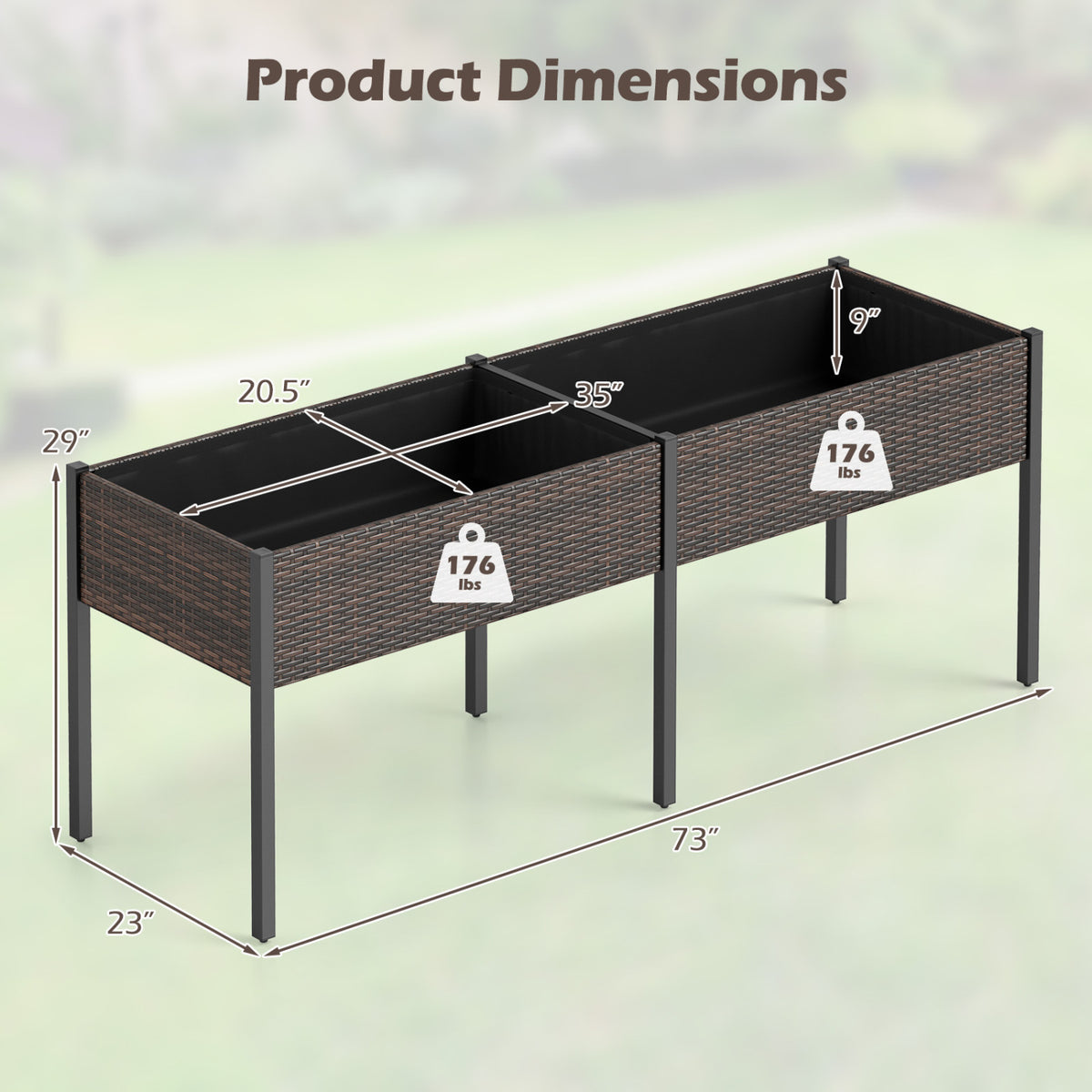 Raised Garden Bed with Legs and Removable Liner for Vegetables Herbs Patio-Brown view 5