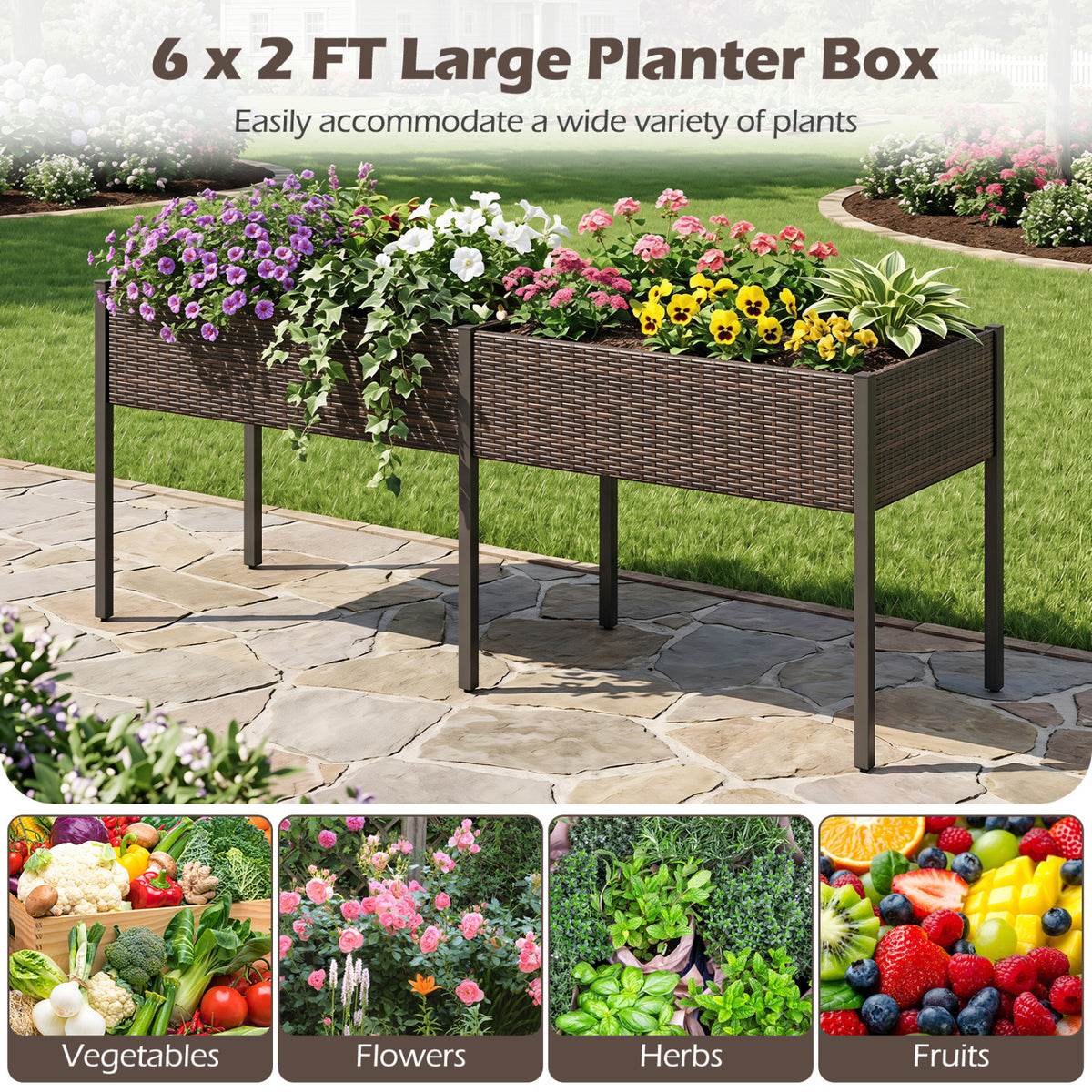 Raised Garden Bed with Legs and Removable Liner for Vegetables Herbs Patio-Brown view 7