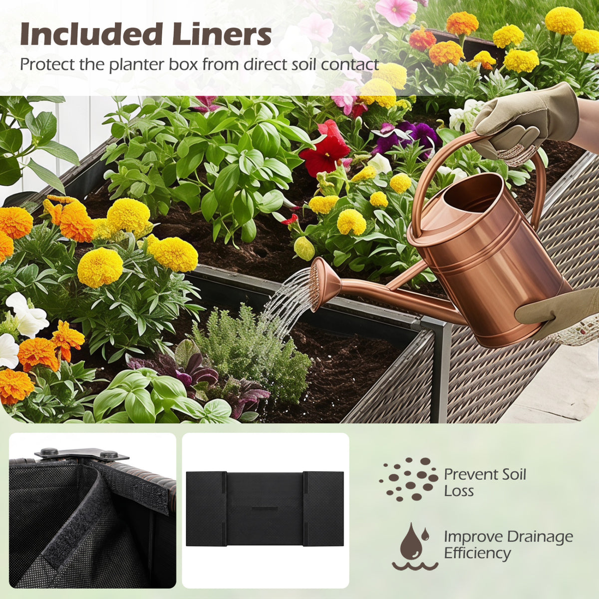 Raised Garden Bed with Legs and Removable Liner for Vegetables Herbs Patio-Brown view 8