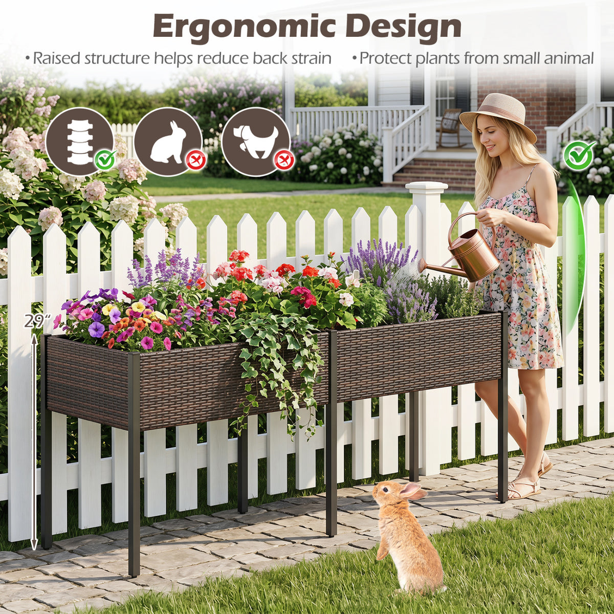 Raised Garden Bed with Legs and Removable Liner for Vegetables Herbs Patio-Brown view 9