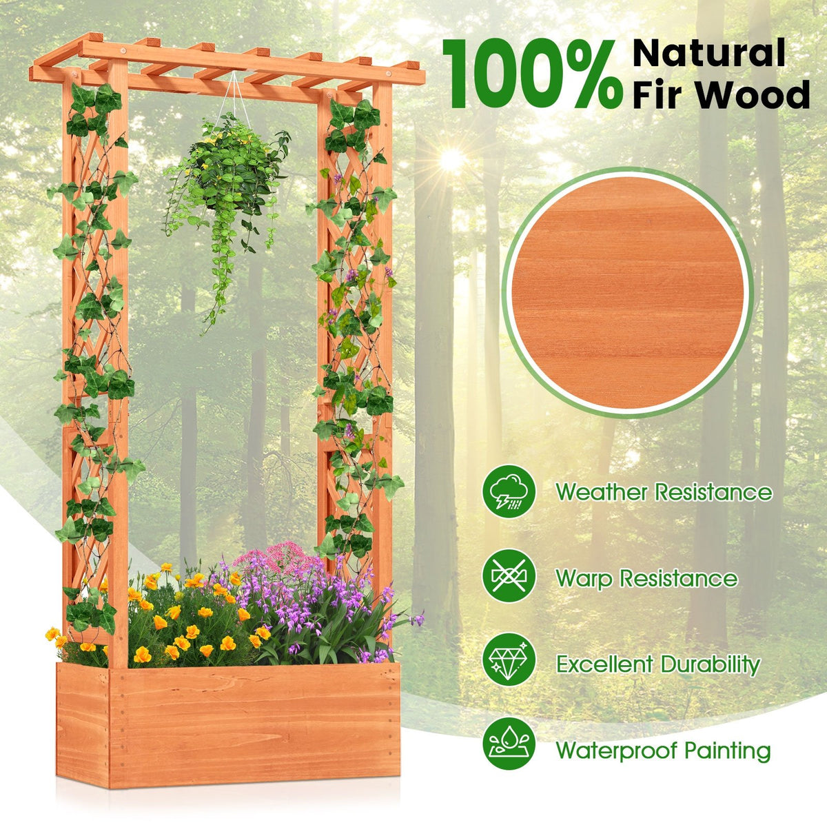 Raised Garden Bed with Side Trellis and Hanging Roof and Drainage Hole-Orange view 5