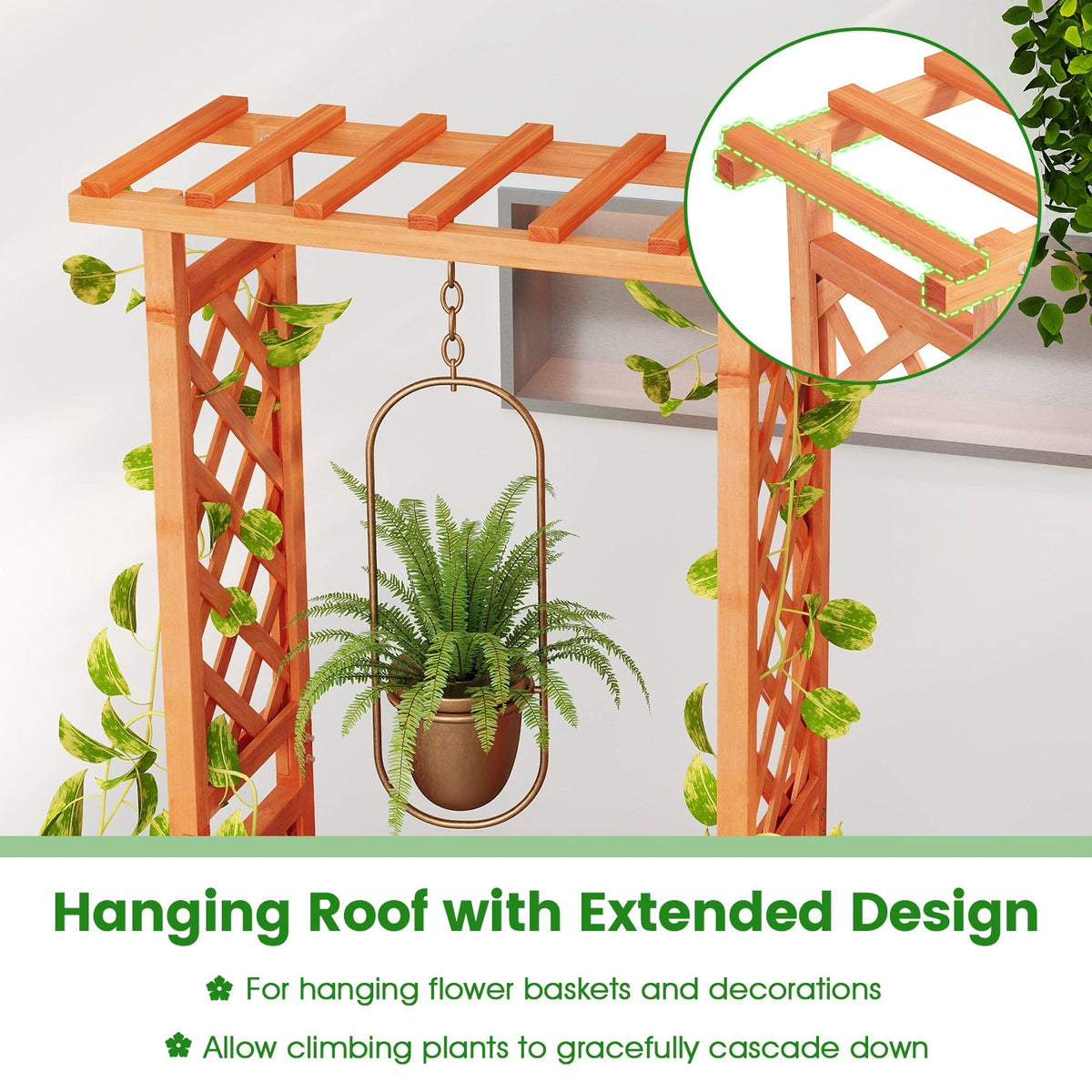 Raised Garden Bed with Side Trellis and Hanging Roof and Drainage Hole-Orange view 6
