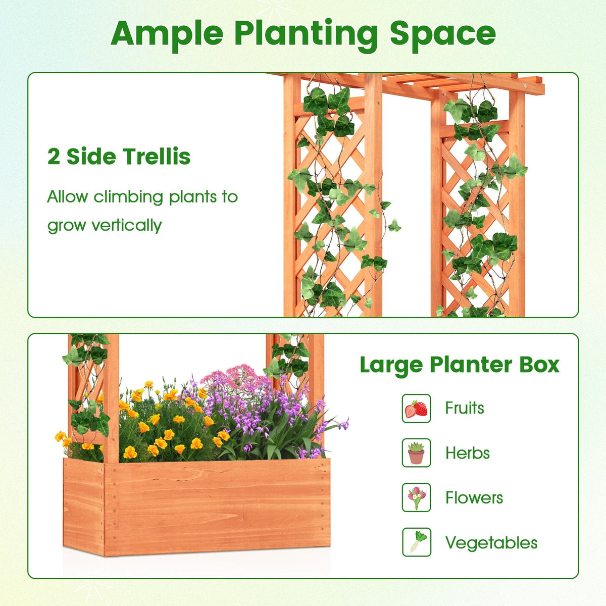 Raised Garden Bed with Side Trellis and Hanging Roof and Drainage Hole-Orange view 8
