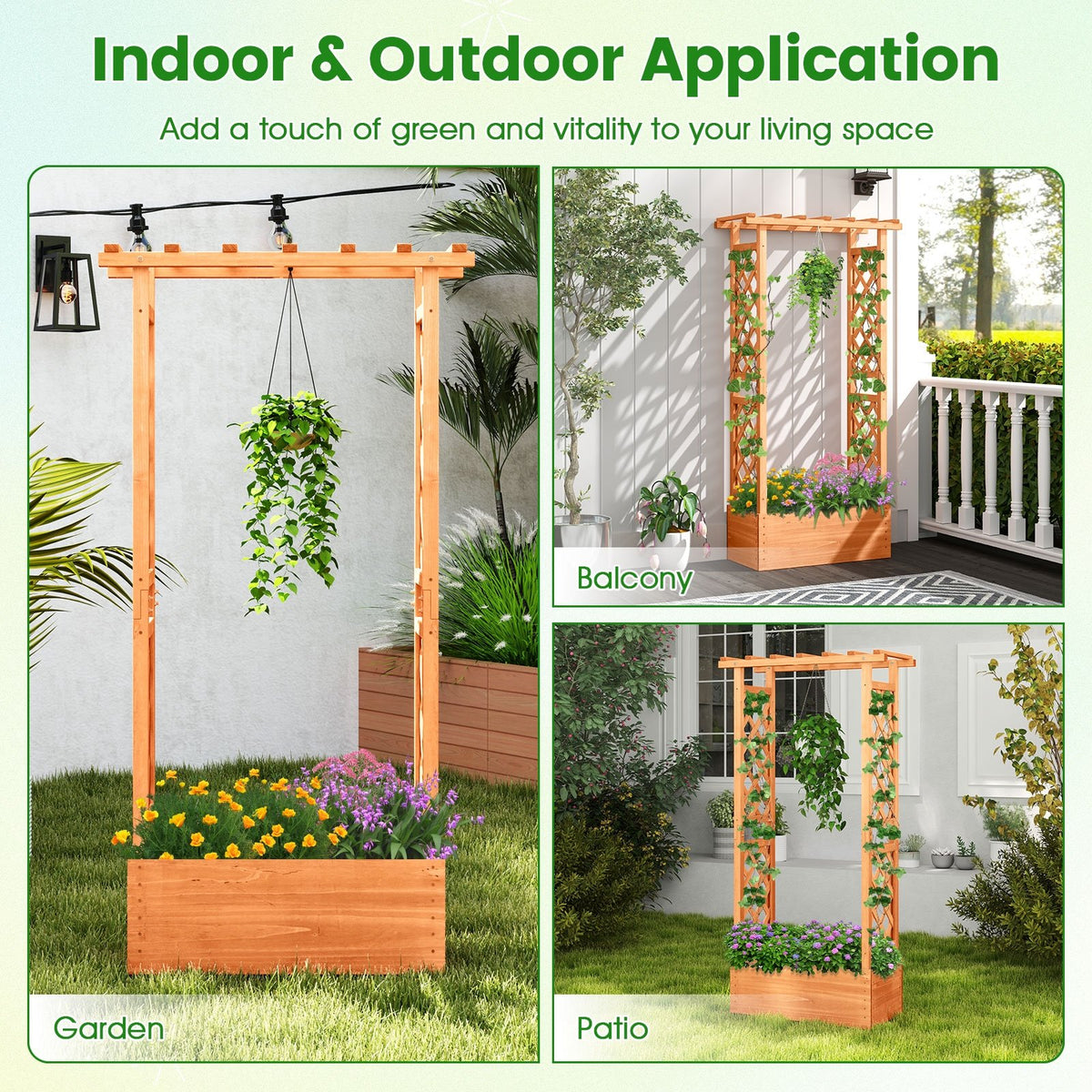 Raised Garden Bed with Side Trellis and Hanging Roof and Drainage Hole-Orange view 9