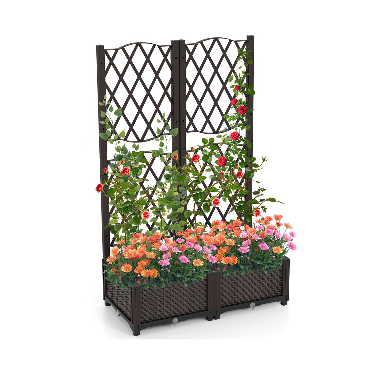Raised Garden Bed with Trellis for Climbing Plants-Coffee