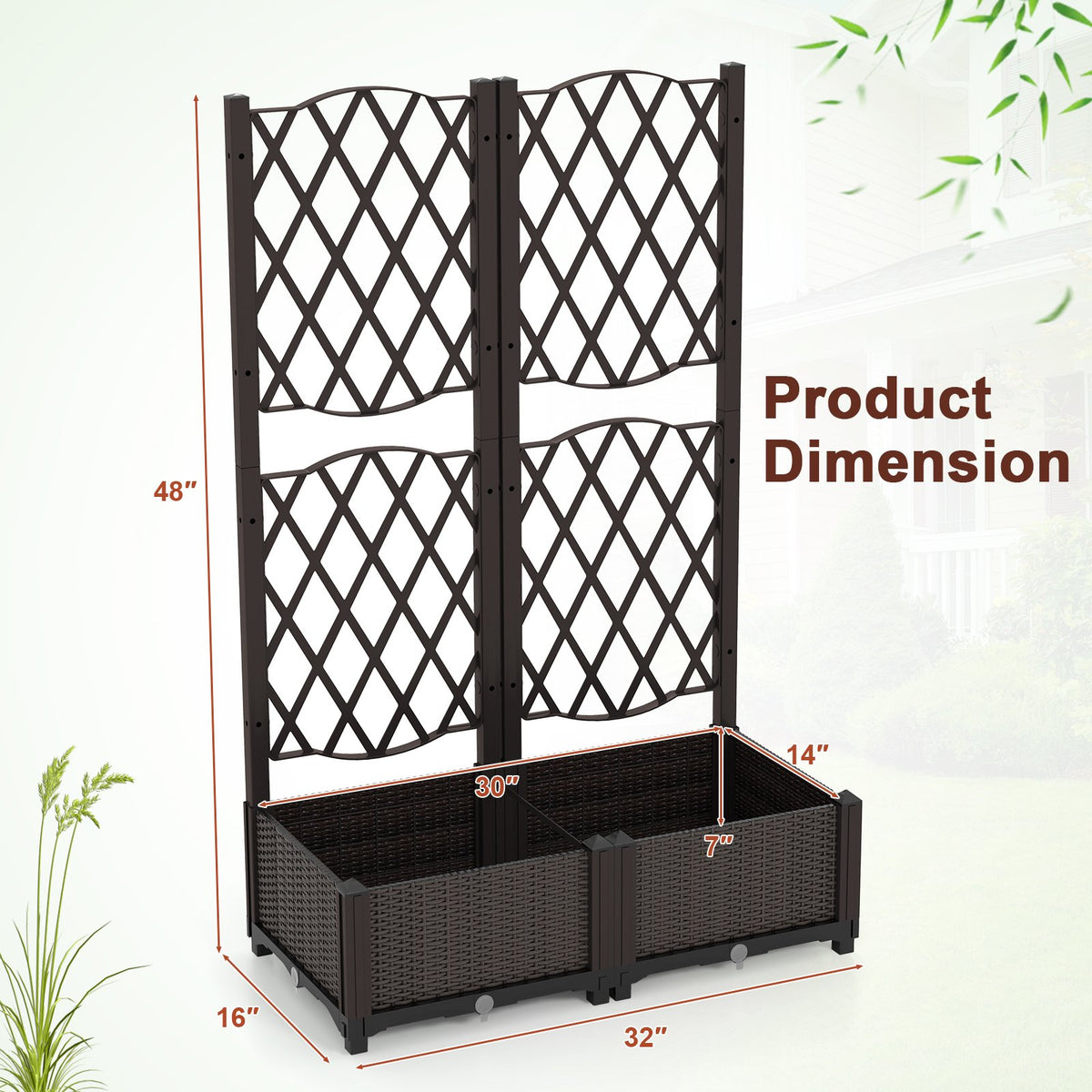 Raised Garden Bed with Trellis for Climbing Plants-Coffee view 5