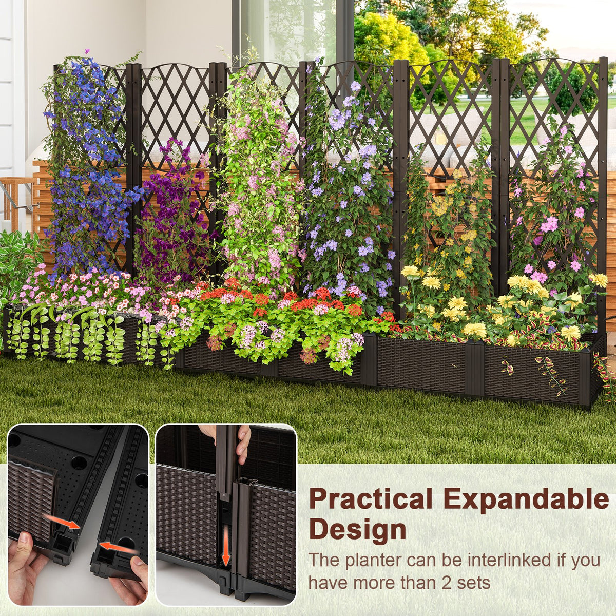 Raised Garden Bed with Trellis for Climbing Plants-Coffee view 9