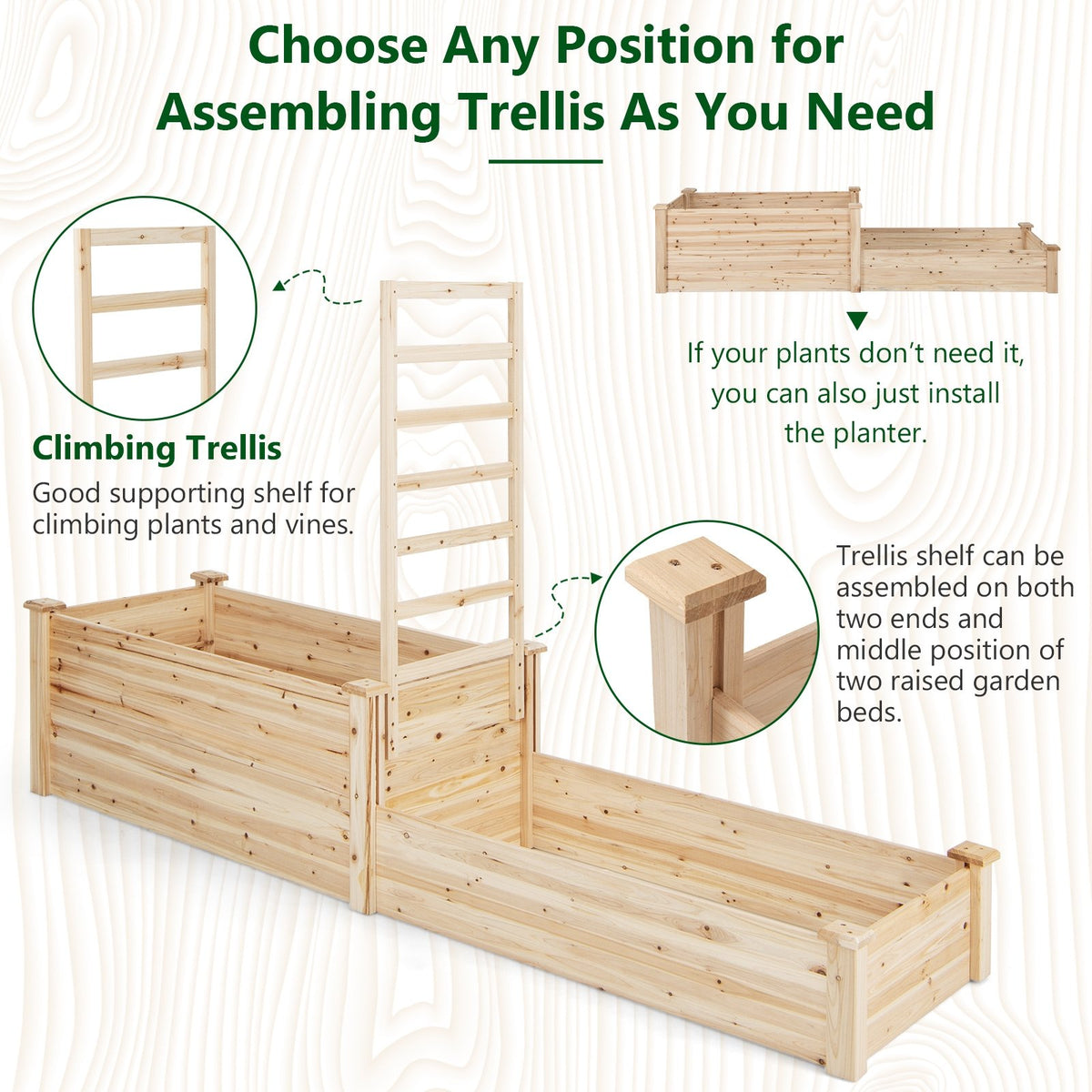 Raised Garden Bed with Trellis-Natural view 7