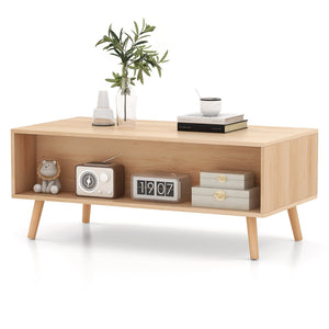 Rattan Coffee Table Mid Century Modern Center Table with 2 Storage Drawers-Natural view 4