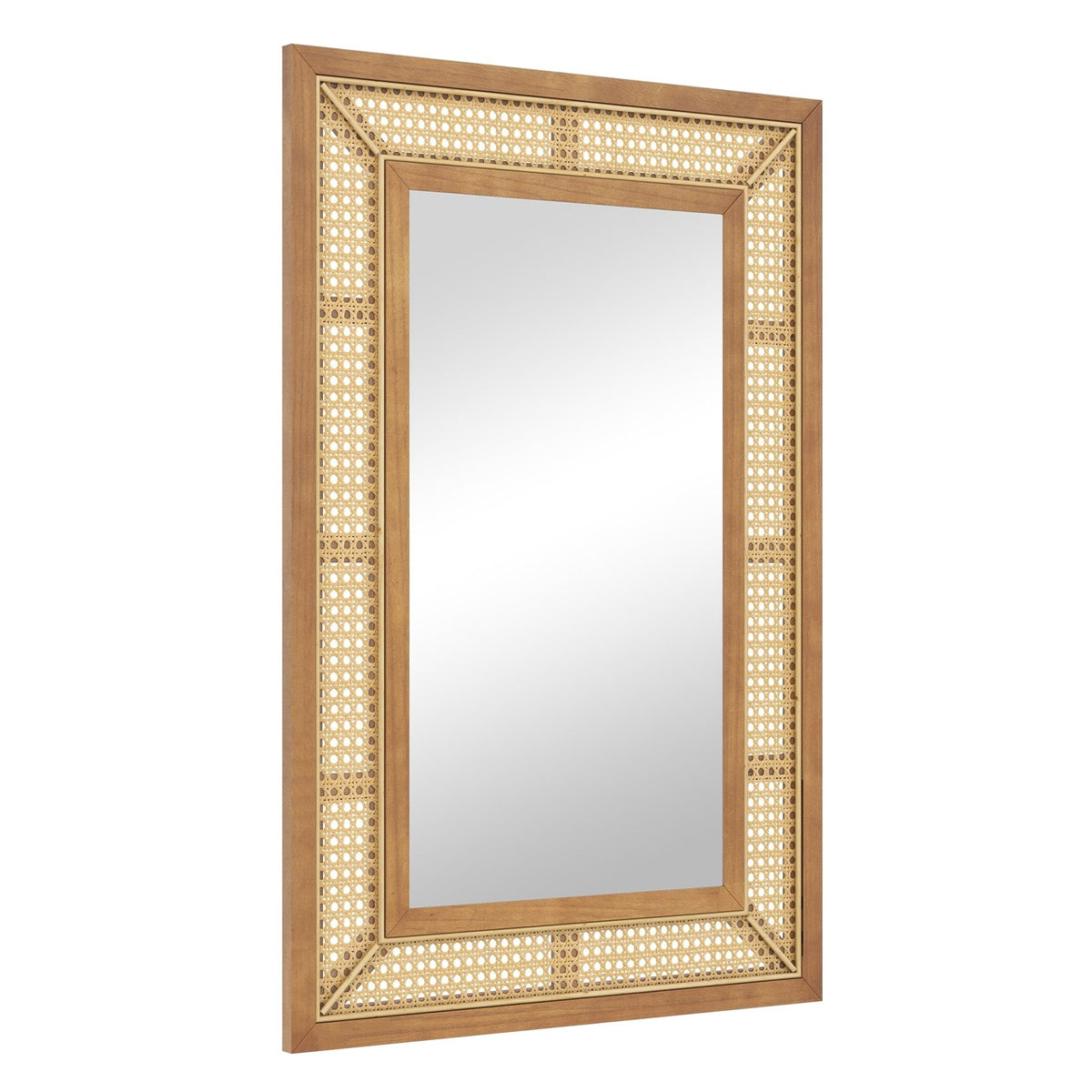 Rattan Decorative Wall Mirror with Wooden Frame for Bathroom and Living Room-Natural view 4