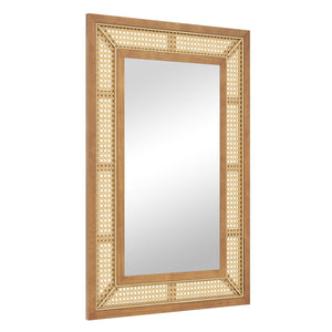 Rattan Decorative Wall Mirror with Wooden Frame for Bathroom and Living Room-Natural view 4