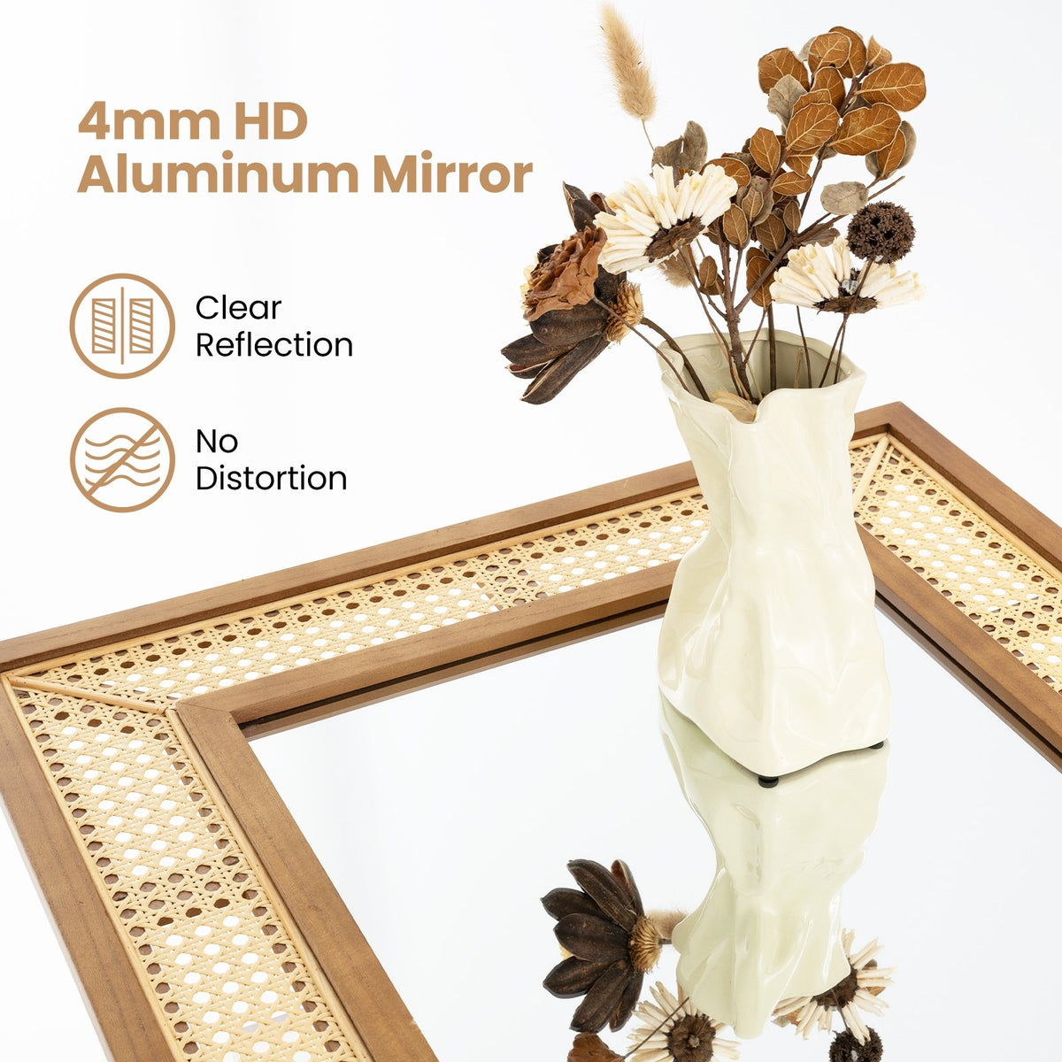 Rattan Decorative Wall Mirror with Wooden Frame for Bathroom and Living Room-Natural view 6