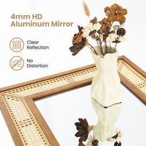 Rattan Decorative Wall Mirror with Wooden Frame for Bathroom and Living Room-Natural view 6