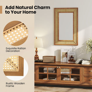 Rattan Decorative Wall Mirror with Wooden Frame for Bathroom and Living Room-Natural view 7