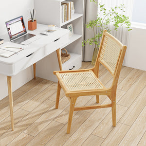 Rattan Dining Chair with Natural Cane Woven Backrest and Teak Wood Frame view 2