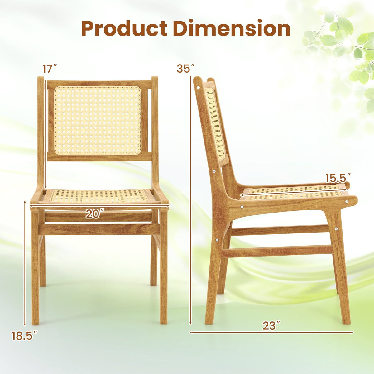 Rattan Dining Chair with Natural Cane Woven Backrest and Teak Wood Frame view 5