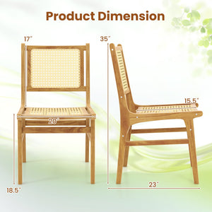 Rattan Dining Chair with Natural Cane Woven Backrest and Teak Wood Frame view 5