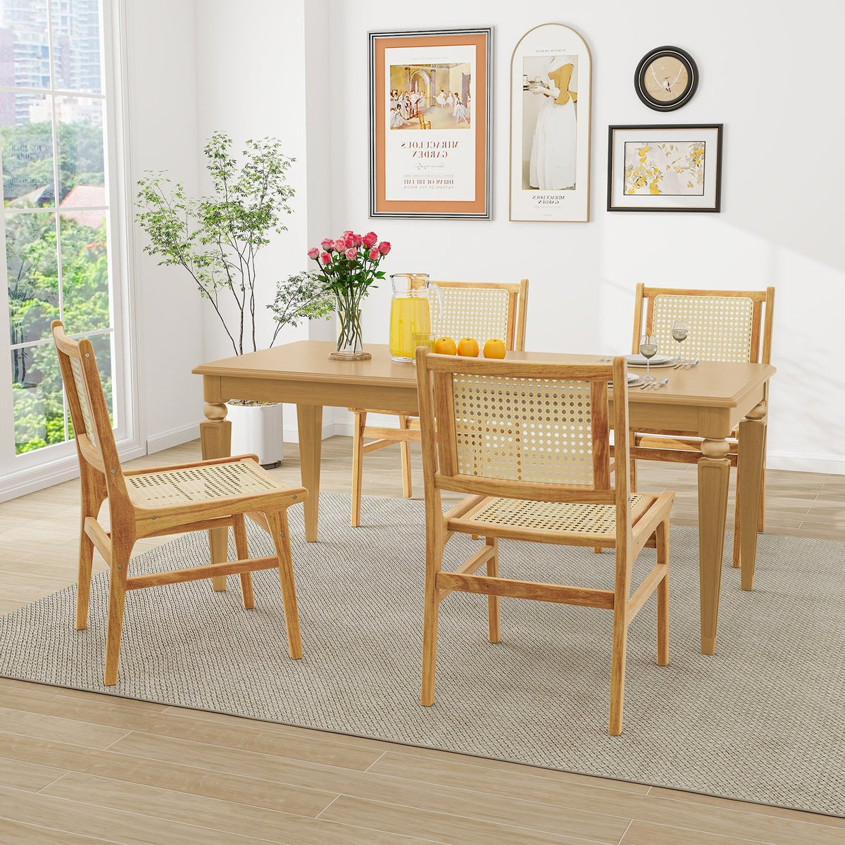 Rattan Dining Chair with Natural Cane Woven Backrest and Teak Wood Frame view 6