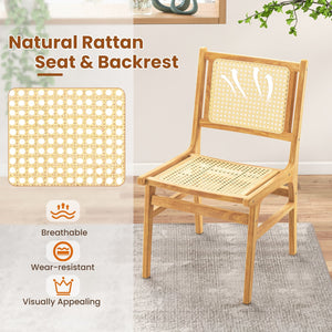 Rattan Dining Chair with Natural Cane Woven Backrest and Teak Wood Frame view 7