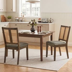 Rattan Dining Chairs Set of 2 with Curved Backrest & Padded Seat for Dining Room-Gray view 2