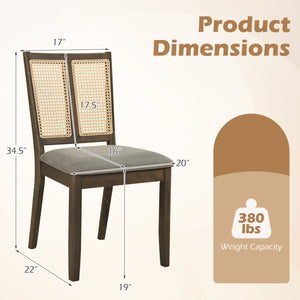 Rattan Dining Chairs Set of 2 with Curved Backrest & Padded Seat for Dining Room-Gray view 4