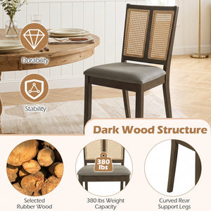Rattan Dining Chairs Set of 2 with Curved Backrest & Padded Seat for Dining Room-Gray view 5
