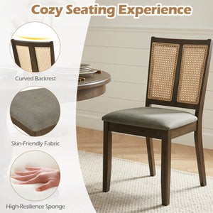 Rattan Dining Chairs Set of 2 with Curved Backrest & Padded Seat for Dining Room-Gray view 7
